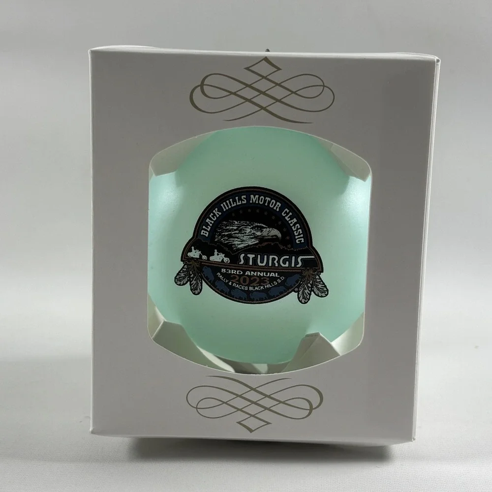 Sturgis 2023 Black Hills Motor Classic Glass Ornament Light Blue 83rd Annual